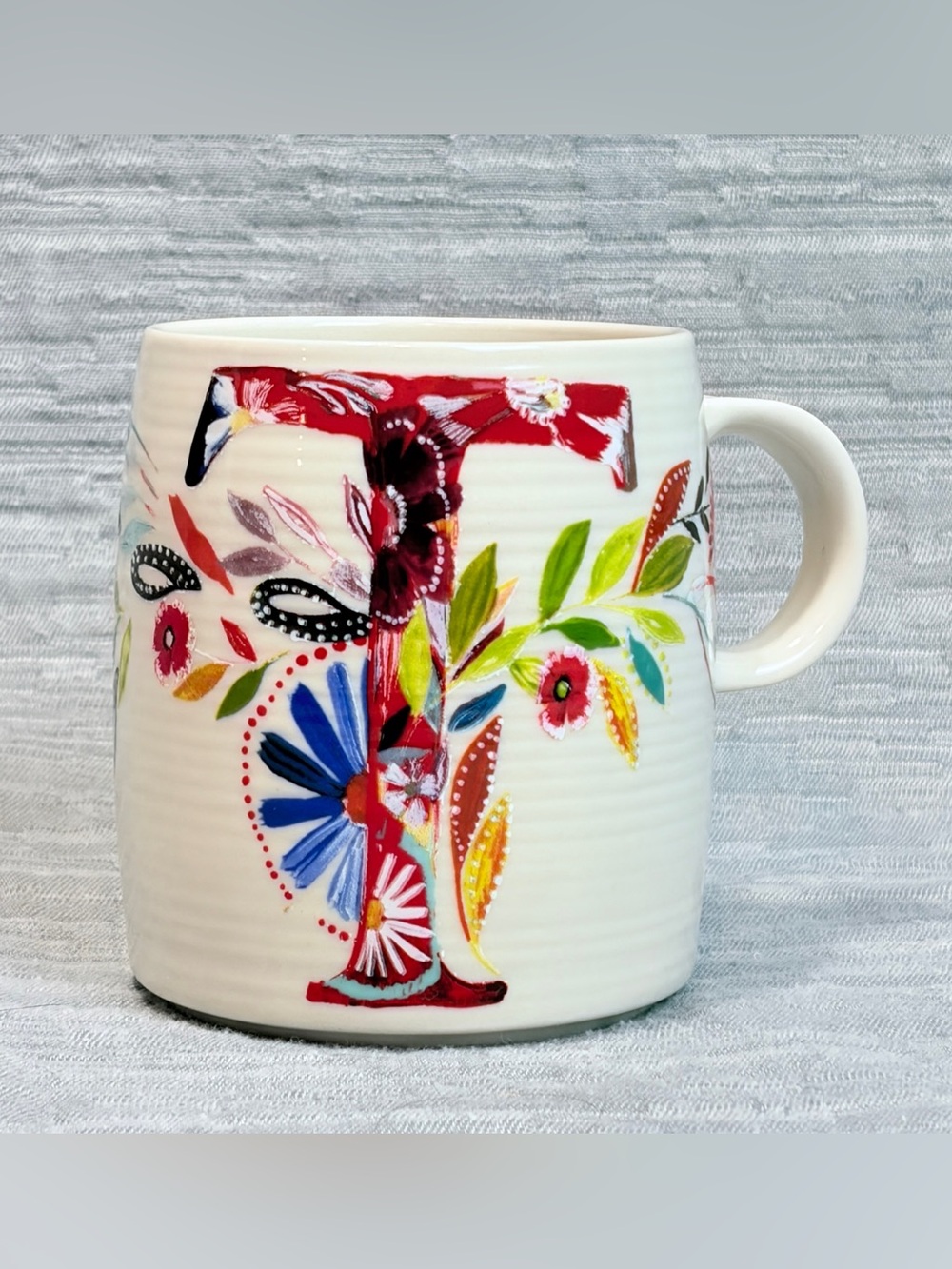 Starla M. Halfmann for Anthropologie Letter T Petal Palette Coffee Mug